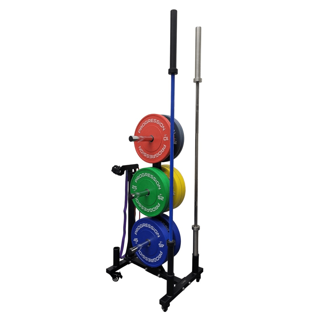 Progression Bumper Plate Tree with Bar Holders on Wheels